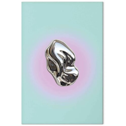 Slika - Metallic Form - Abstract Sculpture on a Mint Background with a Purple Halo 80x120 Slike