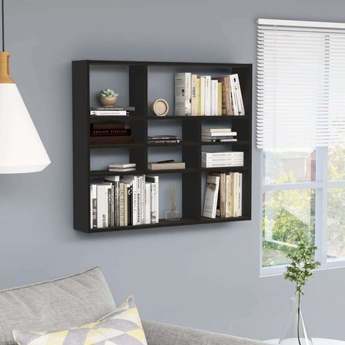  Polica crna 90 x 16 x 78 cm od iverice Slike