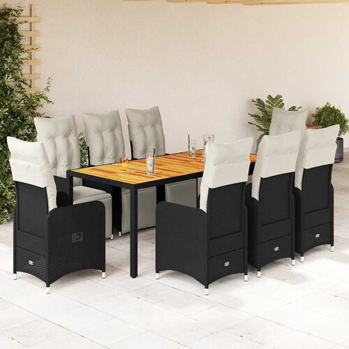  9-dijelni vrtni bistro set od poliratana s jastucima crni Crna 190 x 90 x 75 cm Cijene