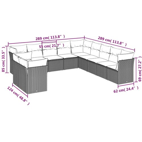  11-dijelni set vrtnih sofa od poliratana s jastucima crni Slike