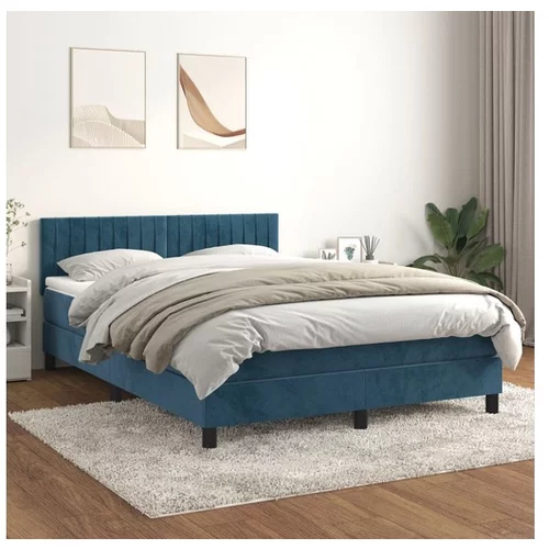vidaXL Box spring postelja z vzmetnico temno modra 140x200 c