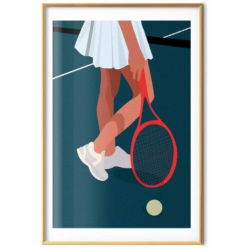  Plakat - Tennis Player with a Red Racket on the Court - Illustration 60x90 Zlatni okvir s margom Slike