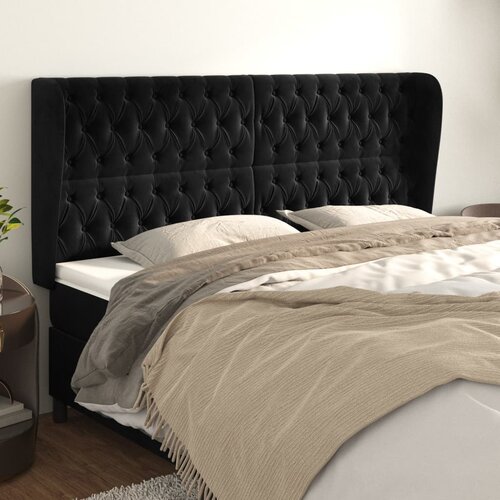 VidaXL Uzglavlje s u&amp;scaron;ima crni 203x23x118/128 cm bar&amp;scaron;unasti Slike