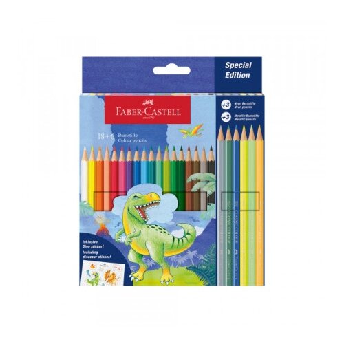 Faber-Castell Faber castell 111222 drvene bojice dino klasik 1/18 +3 met+3 neon + stikeri ( k675 ) Slike
