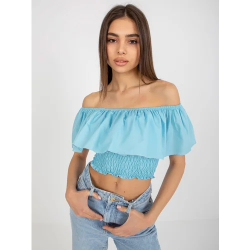 Fashion Hunters Light blue short blouse with Spanish frills