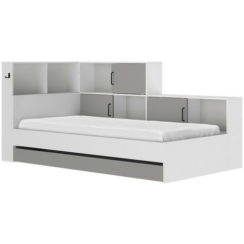 MID.YOU postelja s predalom 90 cm x 200 cm , siva, bela Slike