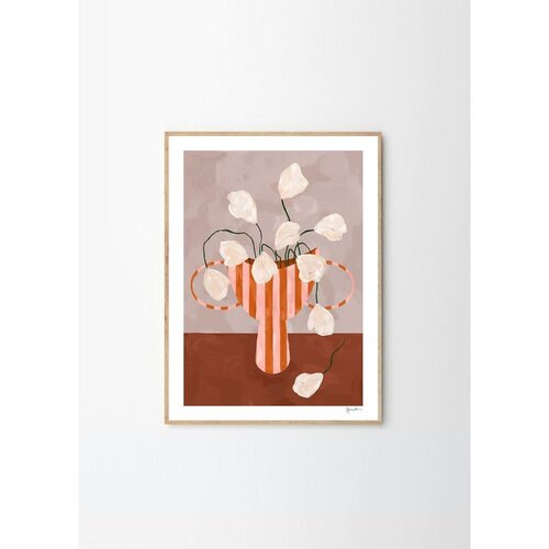 The Poster Club Plakat 30x40 cm White Flowers in Striped Vase &amp;ndash; Slike