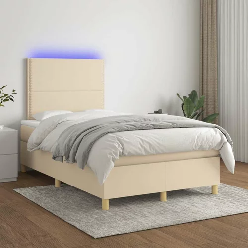  Box spring postelja z vzmetnico LED krem 120x200 cm blago, (20894732)