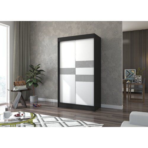 ADRK Klizni ormar BATIA s lakobel staklom 120 cm - CRNA-BIJELA Cene