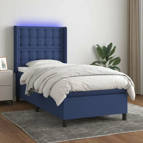  Box spring postelja z vzmetnico LED modra 90x200 cm blago, (20898760)