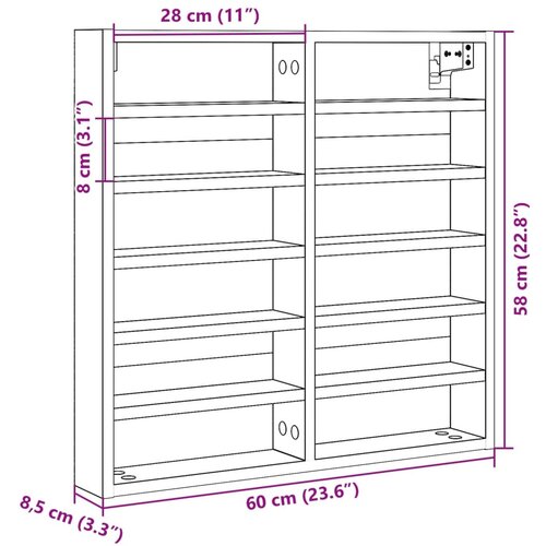 Vitrina boja sivog hrasta sonome 60x8,5x58 cm drvena Slike