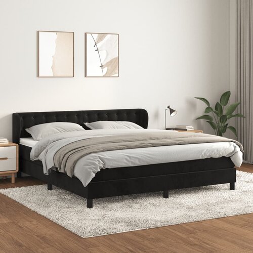 The Living Store Box spring postelja z vzmetnico črna 180x200 cm žamet - Box Spring Postelja, (21490798) Slike