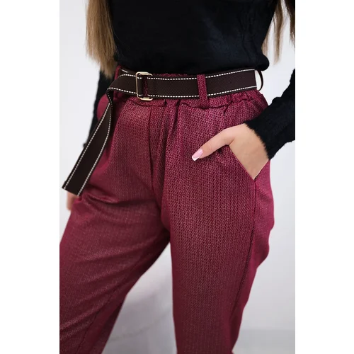 Włoski Viscose trousers with a fine pattern burgundy