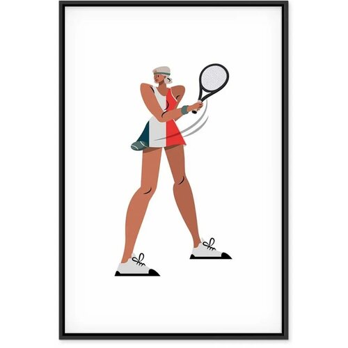  Slika - Tennis Player With a Racket on a Light Background - Illustration 60x90 U crnom drvenom okviru Cene