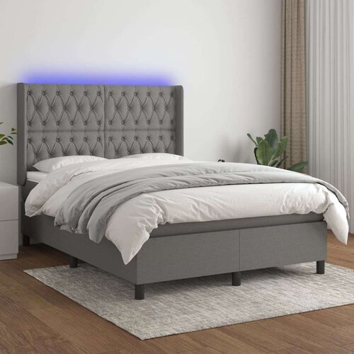  Box spring postelja z vzmetnico LED temno siva 140x200 cm blago, (20725423) Cene