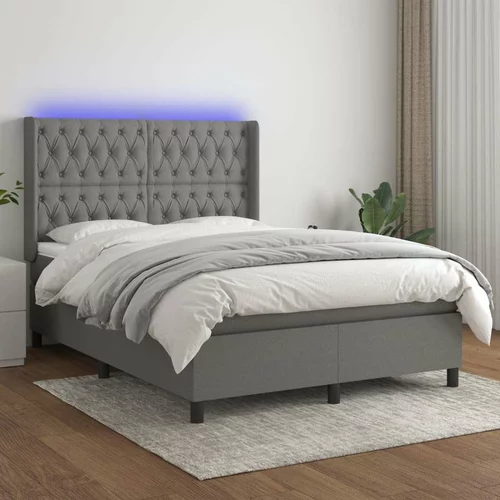  Box spring postelja z vzmetnico LED temno siva 140x200 cm blago, (20725423)