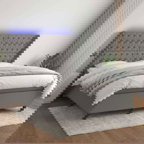  Krevet box spring s madracem LED tamnosivi 140x200 cm tkanina Slike