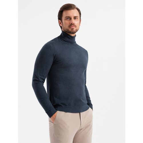 Ombre Knitted men&amp;#039;s RELAXED FIT sweater with patterns - navy blue Slike