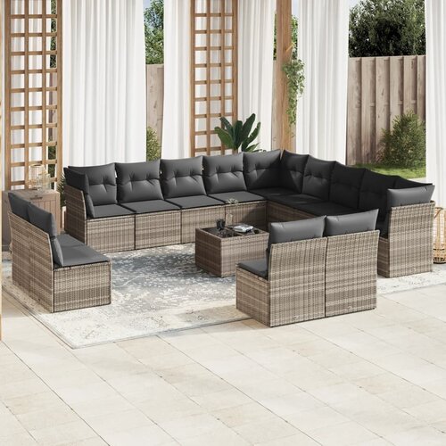 VidaXL 14-dijelni set vrtnih sofa poliratan s jastucima svijetlosivi Slike