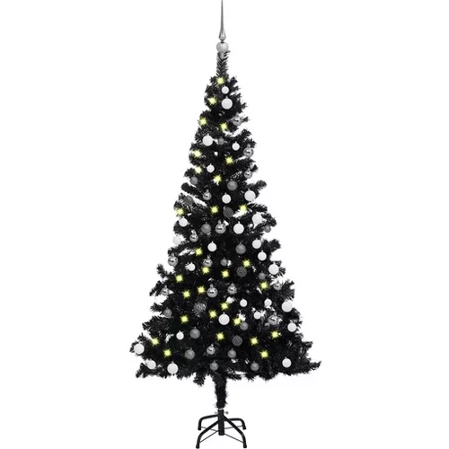  Umetna novoletna jelka z LED lučkami in bučkami črna 150 cm