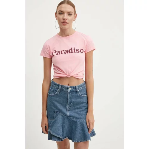 Drivemebikini Bombažna kratka majica Paradiso ženska, roza barva