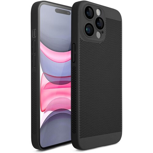 MOOZY VentiGuard Phone Case za iphone 14 pro, 6,1-palčni, zračen ovitek za iphone 14 pro s perforiranim vzorcem za kroženje zraka, trda torbica za iphone 14 pro, črna, (21167259) Cene