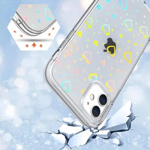Onasi clear case silikonski ovitek hologram za iphone 13 6.1 - prozoren s srčki Slike