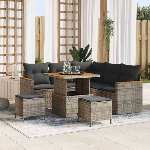  Vrtna sedežna garnitura z blazino 8 pcs Siva Poly ratan, (5000133631) Cene