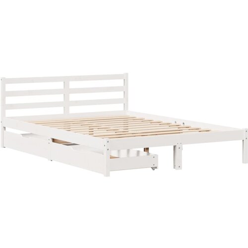 VidaXL Posteljni okvir s predali bel 140x190 cm trdna borovina, (21303927) Slike