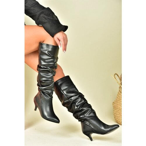 Fox Shoes Women&amp;#039;s Black Low Heeled Pleated Boots Slike