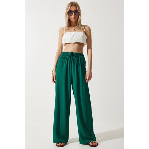  Women's Dark Green Palazzo Viscose Trousers Cene