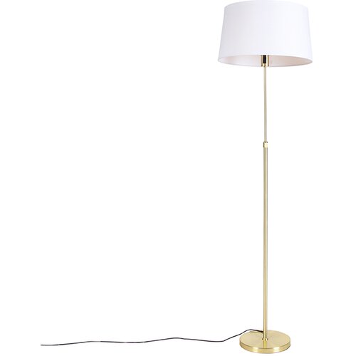 QAZQA Stoječa svetilka zlata / medenina s platnenim odtenkom bela 45 cm - Parte Cene