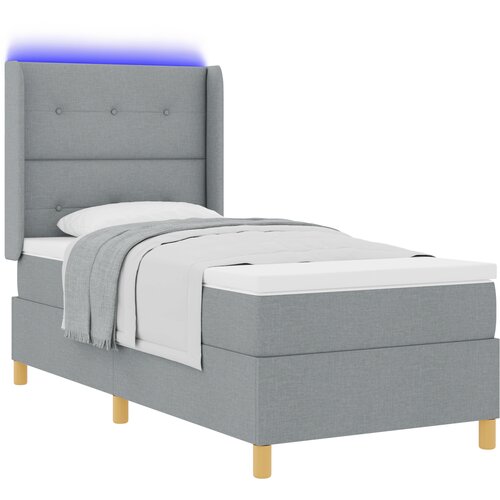 vidaXL Postelja s vzmetnico in LED lučko Svetlo siva 100x200 cm Tkanina, (22049487) Cene