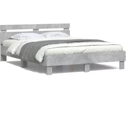  Okvir za krevet s uzglavljem i LED siva boja betona 140x200 cm