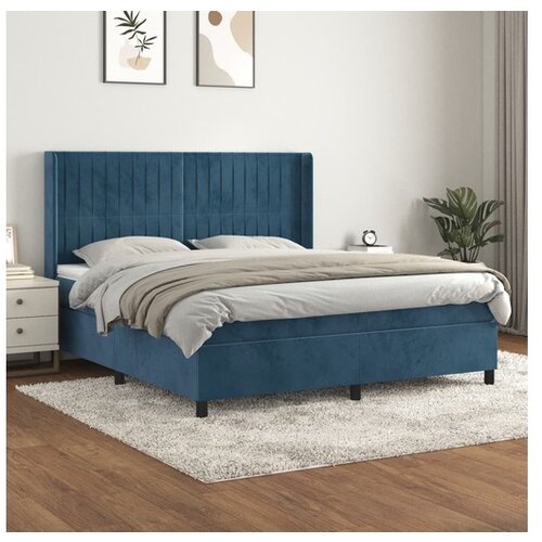 VidaXL Krevet s oprugama i madracem tamnoplavi 180x200 cm bar&amp;scaron;unasti Slike