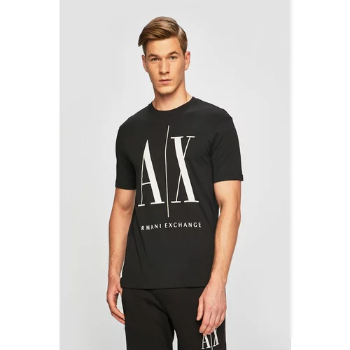 Armani Exchange Bombažna kratka majica Črna barva