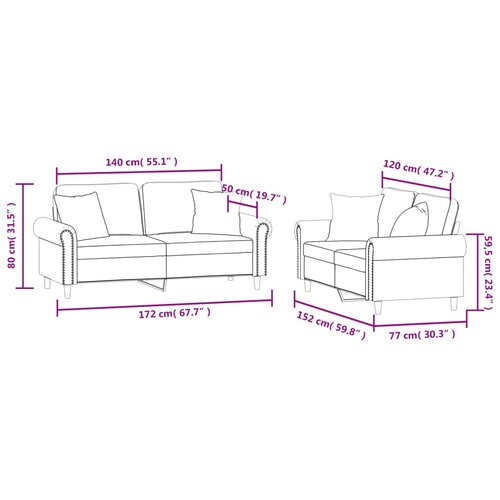  2-dijelni set sofa s jastucima ružičasti bar&amp;scaron;unasti Slike