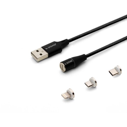 Savio CL-155 USB cable 2 m USB 2.0 USB C Micro USB A/Lightning Black Slike