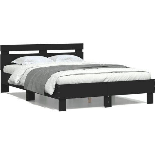 VidaXL Okvir za krevet s uzglavljem i LED crni 135x190 cm Slike
