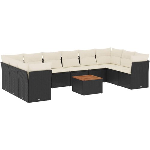  11-dijelni set vrtnih sofa od poliratana s jastucima crni Slike