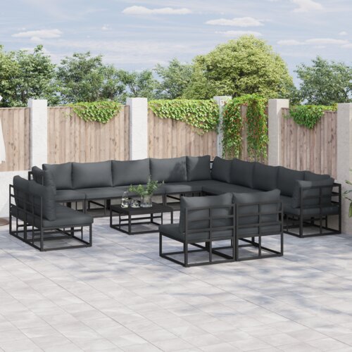 VidaXL Vrtna sedežna garnitura 14 pcs Črna 70 x 70 x 32 cm Aluminij Slike