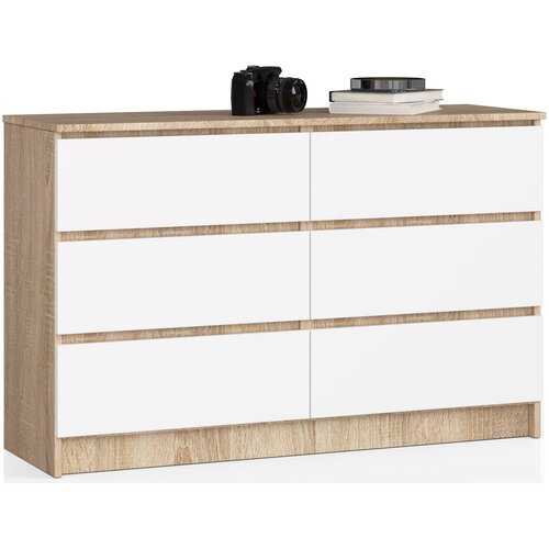 AKORD Komoda, 6 Predalov, Hrast Sonoma/Bela, (5000332327) Cene