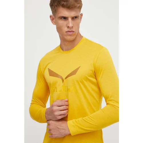 Salewa Sportska majica dugih rukava Solidlogo boja: žuta, s tiskom