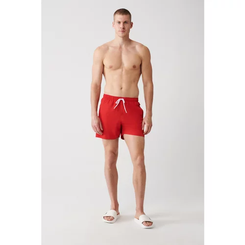 Avva Men's Red Quick Dry Printed Standard Size Swimwear Marine Shorts