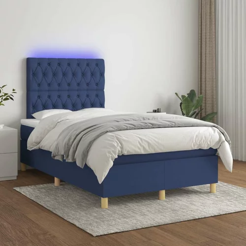  Box spring postelja z vzmetnico LED modra 120x200 cm blago, (20790100)