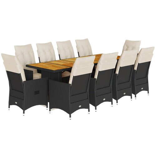 vidaXL 11-dijelni vrtni bistro set od poliratana s jastucima crni Cene