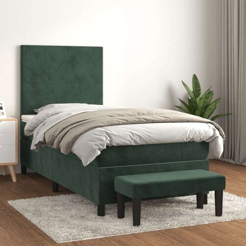 vidaXL Box spring krevet s madracem tamnozeleni 100x200 cm bar&scaron;unasti Cijene
