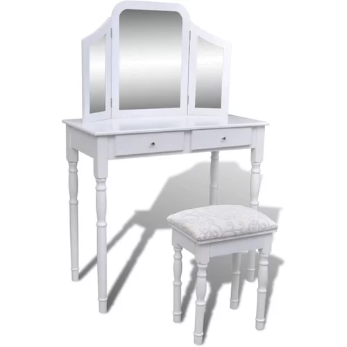  Toaletna miza s 3 v 1 ogledalom in stolčkom 2 predala bela