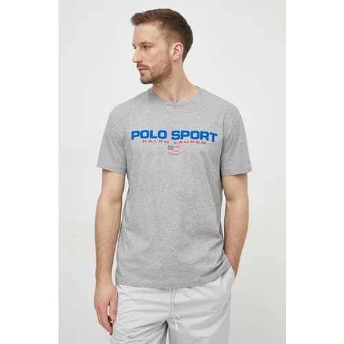 Polo Ralph Lauren Pamučna majica za muškarce, boja: siva, s tiskom