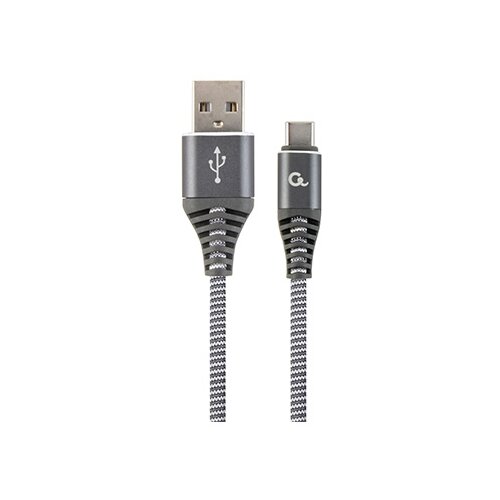 Gembird USB 2.0 kabl Premium cotton braided Type-C USB charging and data cable, 2m, spacegrey/white, CC-USB2B-AMCM-2M-WB2 Slike